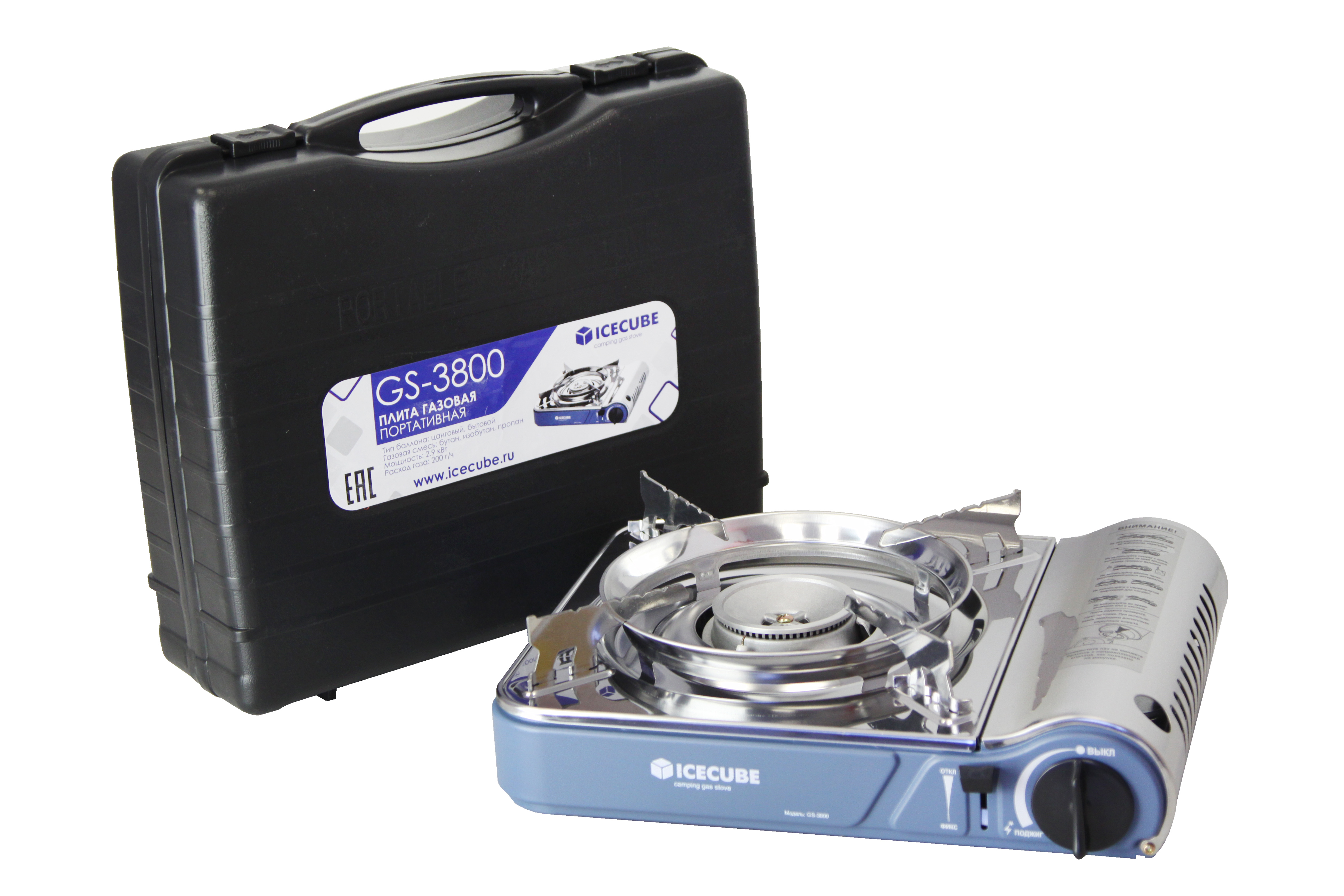 Плита газовая туристическая GS-3800, 2.9 кВт, 200 г/ч, внешн. баллон